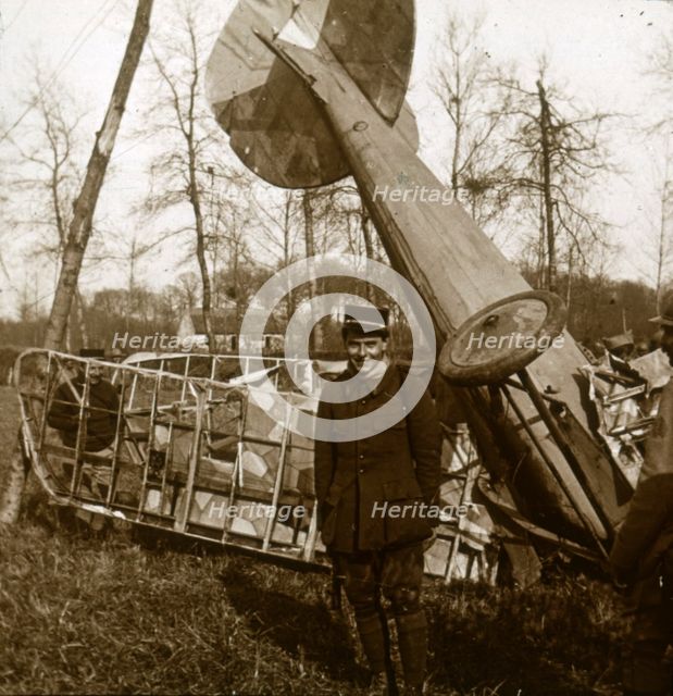 Jean Chaput in front of his 11th victory, c1914-c1918. Artist: Unknown.