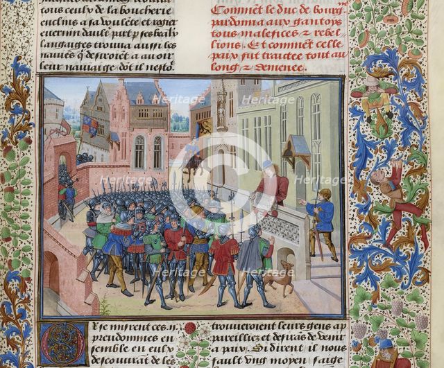 Jean de Heyle reads in Ghent a letter of Philip II the Bold, ca 1470-1475. Creator: Liédet, Loyset (1420-1479).