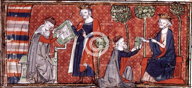 Jean de Meung, writing and delivering to Philip IV, king of France, his translation of the play '…