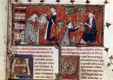 Jean de Meung, writing and delivering to Philip IV, king of France, his translation of the work …