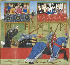 Jean de Saintré jousts with the Spanish knight, Enguerrant, at a tournament, 1470. Creator: Unknown