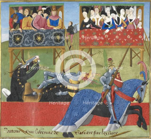 Jean de Saintré jousts with the Spanish knight, Enguerrant, at a tournament, 1470.  Creator: Unknown.