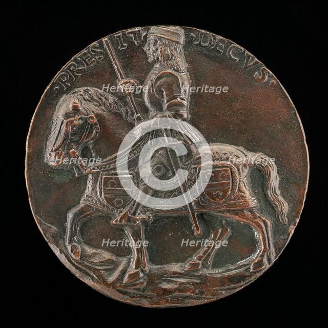 Jean du Mas on a Horse Wearing Chanfron and Bardings [reverse], 1494/1495. Creator: Niccolo Fiorentino.