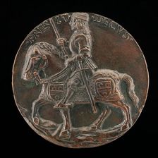 Jean du Mas on a Horse Wearing Chanfron and Bardings [reverse], 1494/1495. Creator: Niccolo Fiorentino