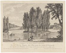 Jean Jacques Rousseau's grave care. View of L'île des Peupliers, called L'Elisée, the park..., 1778. Creator: Jean-Michel Moreau