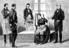 Jean Martin Charcot demonstrating hypnosis, 1879. Creator: Anon