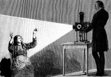 Jean Martin Charcot demonstrating hypnosis, 1879. Creator: Anon