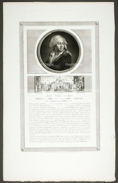 Jean Paul Marat, Paris Deputy to the National Convention, from Tableaux historiques d..., 1798–1804. Creator: Charles Francois Gabriel Levachez.