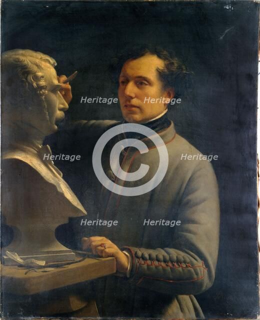 Jean-Pierre Dantan (1800-1869), sculptor, modeling the bust of Pérignon, in 1848. Creator: Unknown.