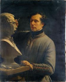 Jean-Pierre Dantan (1800-1869), sculptor, modeling the bust of Pérignon, in 1848. Creator: Unknown