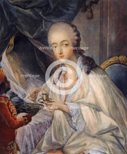 Jeanne Bécu, comtesse Du Barry (1743-1793) with a cup of coffee. Artist: Gautier Dagoty, Jean-Baptiste André (1740-1786)