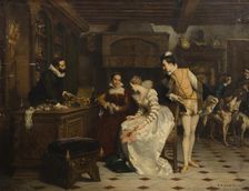 Jeanne d'Albret Buying Poisoned Gloves from Catherine de Medici's Parfumeur..., 1852-1858. Creator: Comte, Pierre Charles (1823-1895)