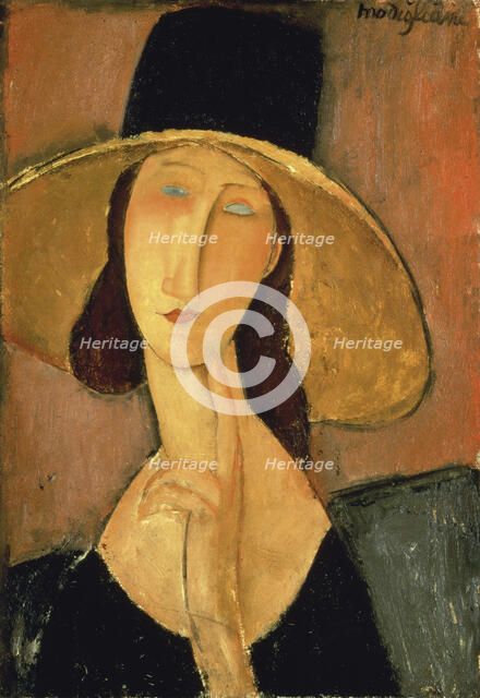 Jeanne Hébuterne with big hat, 1918.