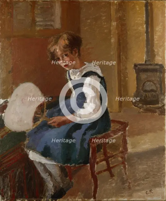 Jeanne holding a Fan, c1873. Artist: Camille Pissarro.