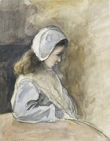 Jeanne-Rachel Pissarro seated at a table, c1872. Artist: Camille Pissarro