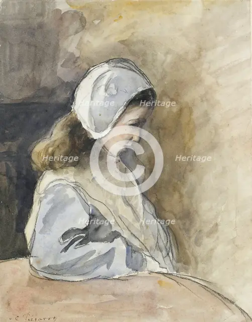 Jeanne-Rachel Pissarro seated at a table, c1872. Artist: Camille Pissarro.