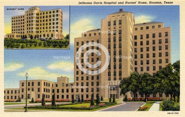 Jefferson Davis Hospital and nurses' home, Houston, Texas, USA, 1940. Artist: Unknown