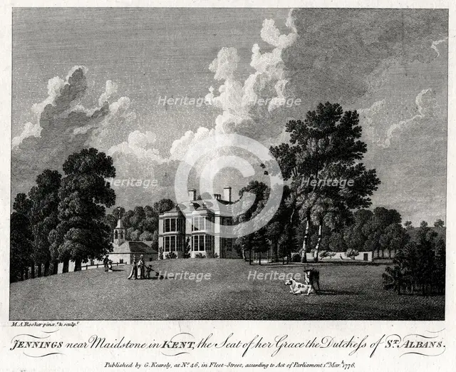 'Jennings near Maidstone in Kent, the Seat of her Grace the Dutchess of St Albans', 1776.  Creator: Michael Angelo Rooker.