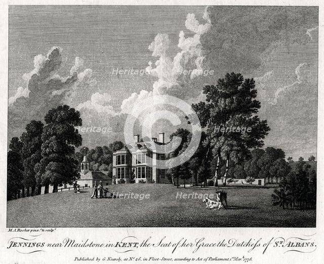 'Jennings near Maidstone in Kent, the Seat of her Grace the Dutchess of St Albans', 1776.  Creator: Michael Angelo Rooker.