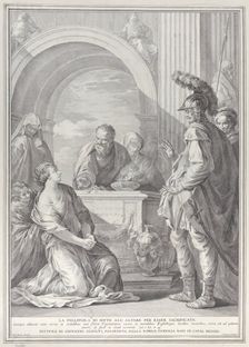 Jephthah's daughter kneeling by the sacrificial altar, with her father standing at righ..., 1730-50. Creator: Pietro Monaco