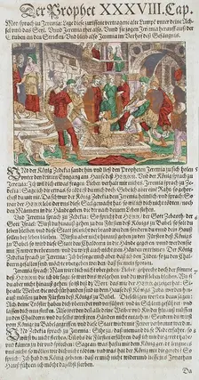 Jeremiah Lifted off the Cistern, 16th century. Creator: Jost Ammon
