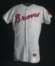 Jersey for the Atlanta Braves worn and autographed by Hank Aaron, 1968-1969. Creator: Spalding