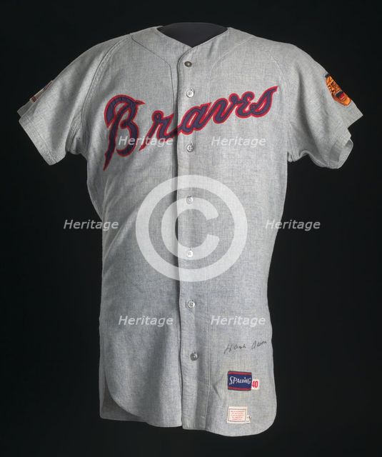 Jersey for the Atlanta Braves worn and autographed by Hank Aaron, 1968-1969. Creator: Spalding.