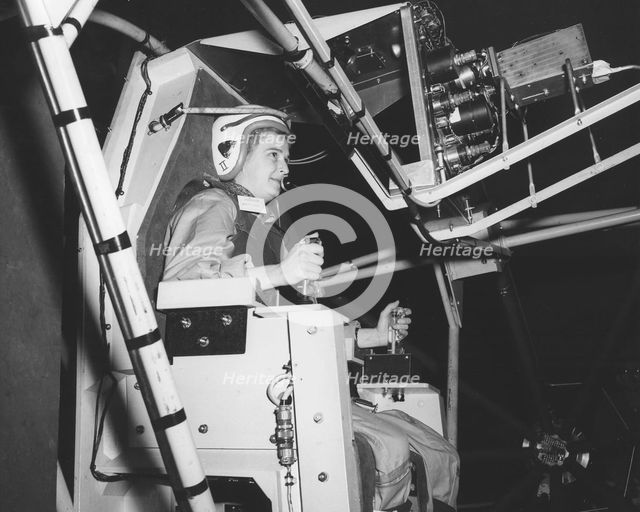 Jerrie Cobb testing gimbal rig in the Altitude Wind Tunnel, USA, c1950s.  Creator: NASA.