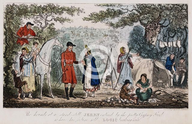 Jerry having his hand read by a gypsy, c1828. Artist: Isaac Robert Cruikshank