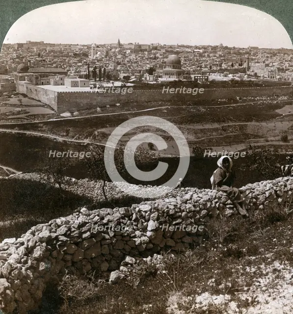 Jerusalem, as seen from the south-east, showing the site of the temple, Palestine, 1900s.Artist: Underwood & Underwood