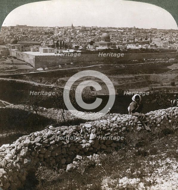 Jerusalem, as seen from the south-east, showing the site of the temple, Palestine, 1900s.Artist: Underwood & Underwood