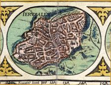 Jerusalem, colored engraving from the book Le Theatre du monde or Nouvel Atlas 1645, created…