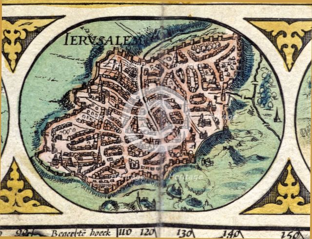 Jerusalem, colored engraving from the book 'Le Theatre du monde' or 'Nouvel Atlas', 1645, created…