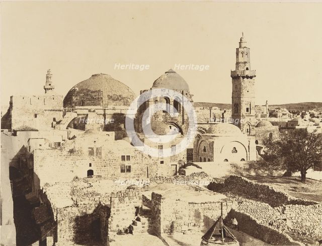 Jérusalem. état actuel du dôme, du St. Sépulcre et Minaret d'Omar, 1860 or later. Creator: Louis de Clercq.