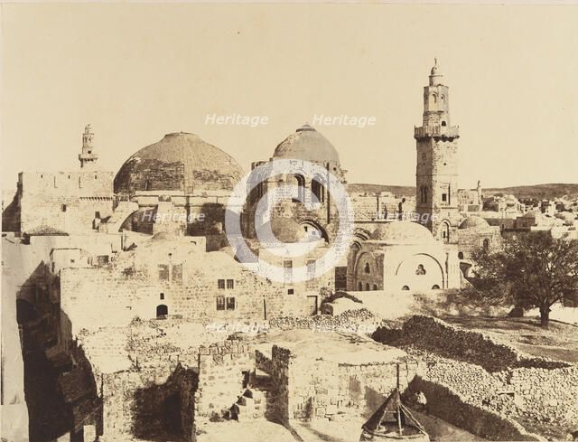 Jérusalem. état actuel du dôme, du St. Sépulcre et Minaret d'Omar, 1860 or later. Creator: Louis de Clercq.