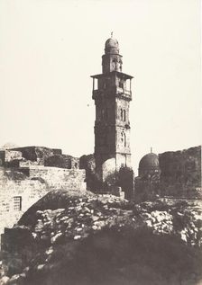 Jérusalem, Enceinte du Temple, Angle Nord-Ouest et minaret élevé en l'an 697 de l'Hégire, 1854. Creator: Auguste Salzmann
