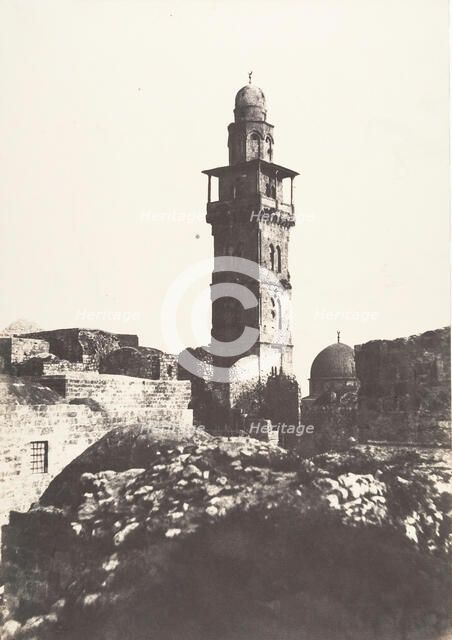 Jérusalem, Enceinte du Temple, Angle Nord-Ouest et minaret élevé en l'an 697 de l'Hégire, 1854. Creator: Auguste Salzmann.
