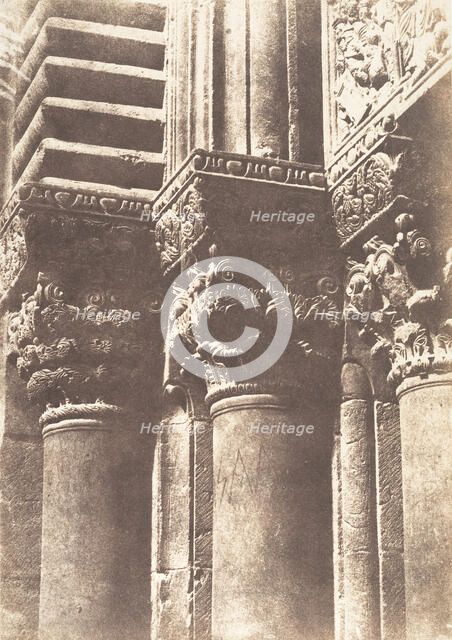 Jérusalem, Saint-Sépulcre, Détails des chapiteaux de la porte principale, 1854. Creator: Auguste Salzmann.