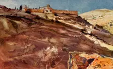 Jerusalem. - South Wall of the Temple Area, from the Valley of Hinnom, at Sunset 1902. Creator: John Fulleylove