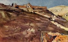 Jerusalem. - South Wall of the Temple Area, from the Valley of Hinnom, at Sunset 1902. Creator: John Fulleylove