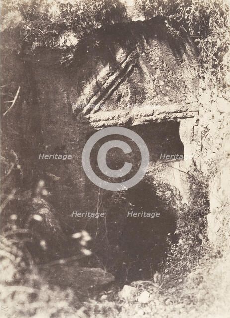 Jérusalem, Vallée de Hinnom, Tombeau antique à fronton triangulaire et à crossettes, 1854. Creator: Auguste Salzmann.