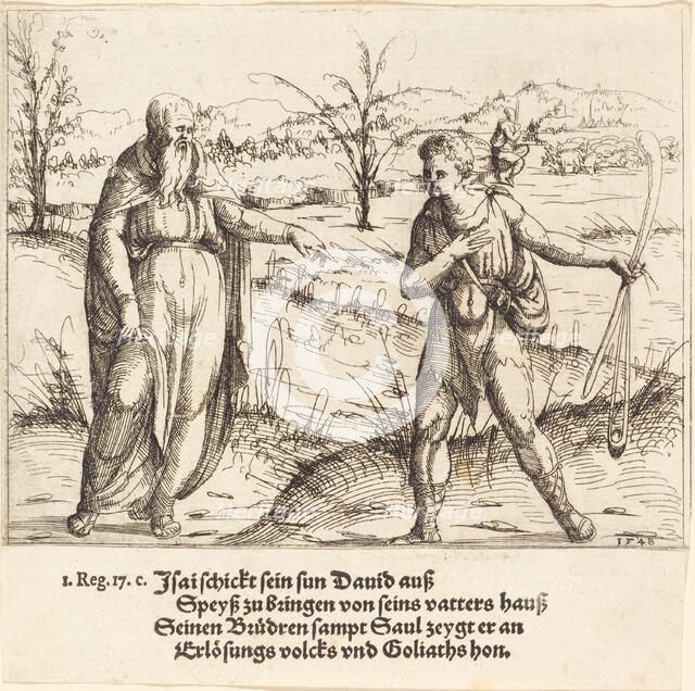Jesse Sends David to His Brothers and Saul, 1548. Creator: Augustin Hirschvogel.