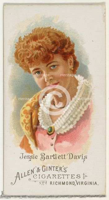 Jessie Bartlett Davis, from World's Beauties, Series 1 (N26) for Allen & Ginter Cigarettes..., 1888. Creator: Allen & Ginter.