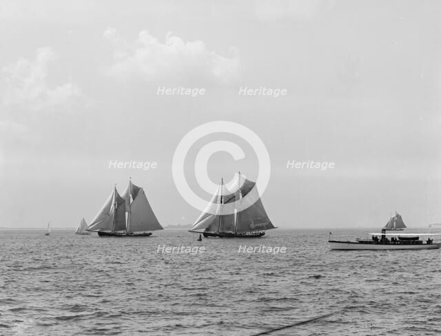 Jessie Costa and James W. Parker in first [?] Fishermen's Race for Lipton Cup, c1907. Creator: Unknown.
