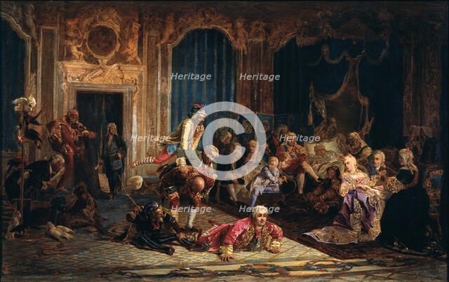 Jesters at the Court of Empress Anna Ioannovna, 1872. Artist: Jacobi, Valery Ivanovich (1834-1902)