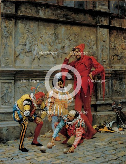 Jesters playing Cochonnet, 1868. Artist: Zamacois y Zabala, Eduardo (1841-1871)