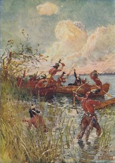 Jesuit Priest and Converts Attacked By Indians 1916. Artist: Henry Sandham
