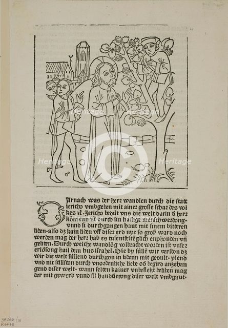 Jesus Calling Zacchaeus from Geistliche Auslegung des Lebens Jesu...c. 1485...assembled 1929. Creators: Unknown, Johann Zainer, Wilhelm Ludwig Schreiber.