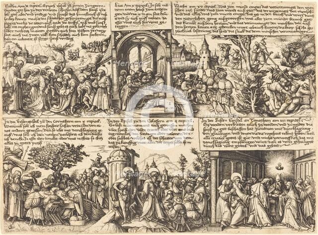 Jesus Christ Giving the Mission to the Apostles and Other New Testament Scenes. Creator: Daniel Hopfer.