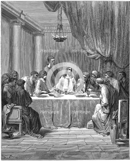 Jesus and his disciples at the Last Supper, 1866. Artist: Gustave Doré